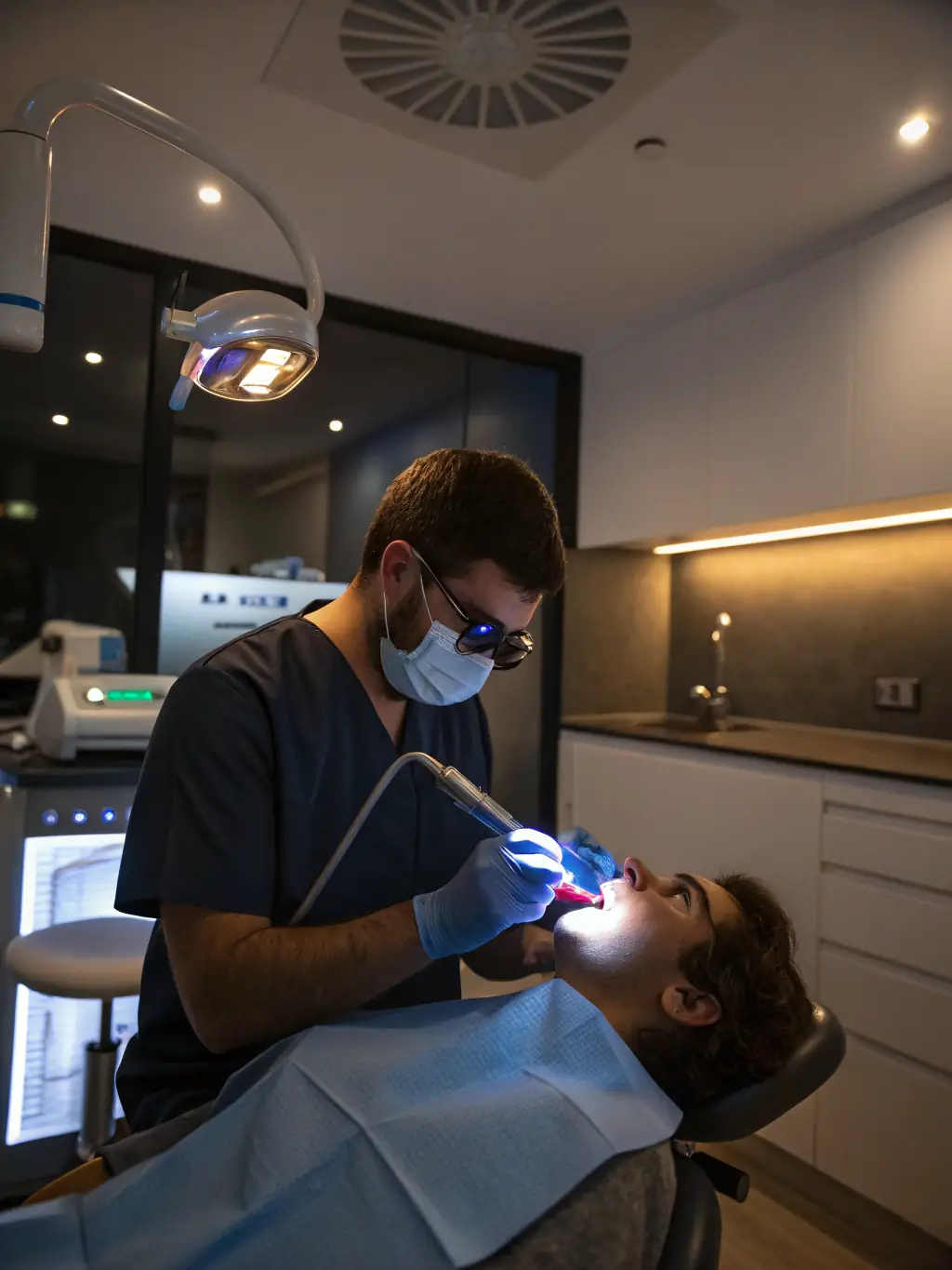 A detailed image of a dentist performing a root canal treatment, highlighting the advanced equipment and techniques used at Om Sai Dental Care to ensure patient comfort and success.